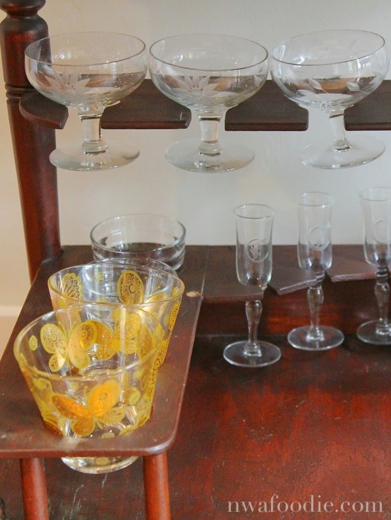 chairish.com Vintage bar cart - add glassware up close (c)nwafoodie