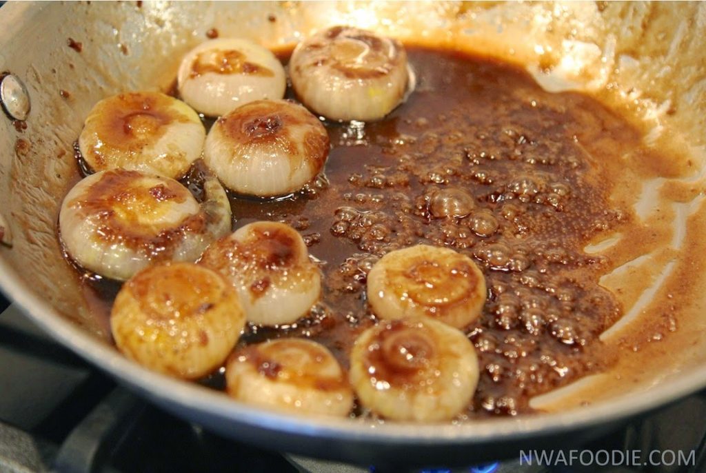 #denigris1889 Pan roasted sweet onions with balsamic - in pan (c)nwafoodie AD #ItalianVinegar #DrizzleFlavor
