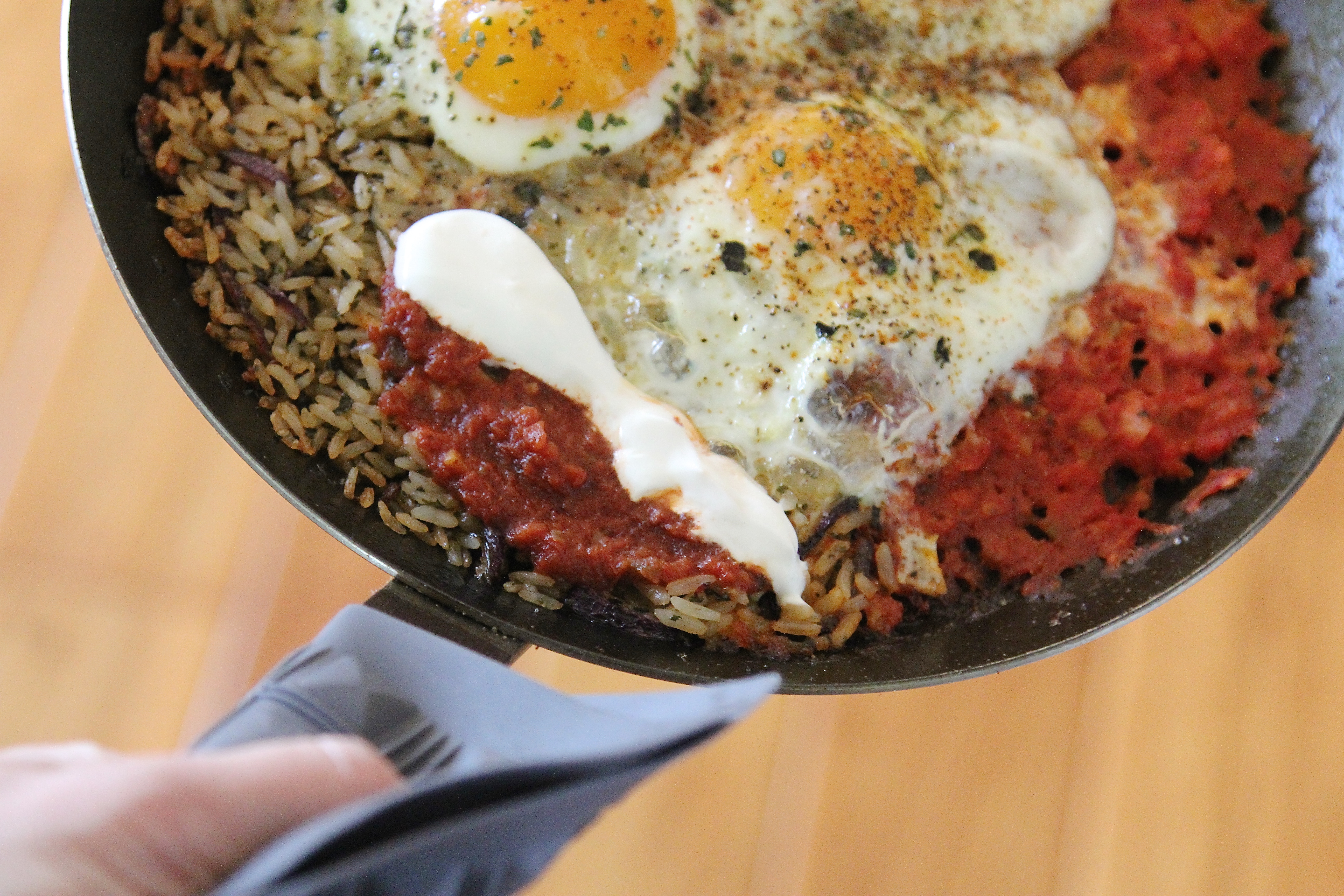 Ad Huevos Rancheros over Rice #ShopRiceland - holding (c)nwafoodie