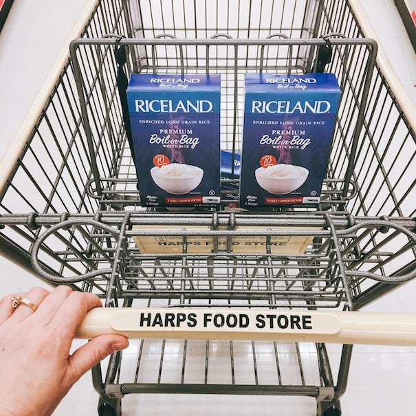Ad. Fried Egg Rice. #ShopRiceland Riceland Foods Boil-In-Bag Harp's Food Stores - pushing cart (c)nwafoodie