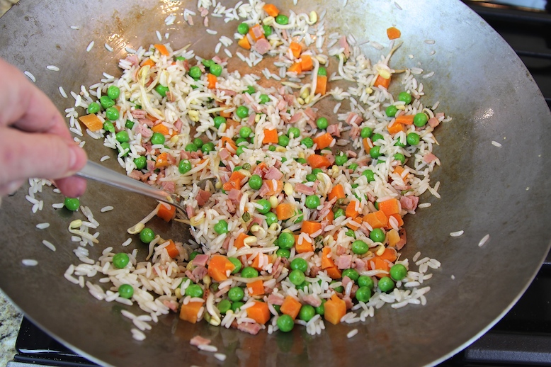 Ad. Fried Egg Rice. #ShopRiceland Riceland Foods Boil-In-Bag Harps Food Stores - stir veggies (c)nwafoodie