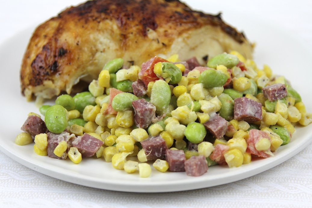 #ad Kitchen|Fields Tour Postmaster’s Grill soybean succotash #ArSoyStory #miraclebean - up close (c)nwafoodie
