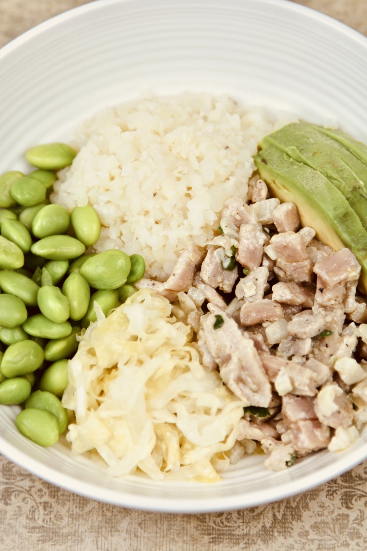 Ad. #ARSoyStory #themiraclebean Lightly-seared tuna and edamame poke bowl - up close (c) nwafoodie