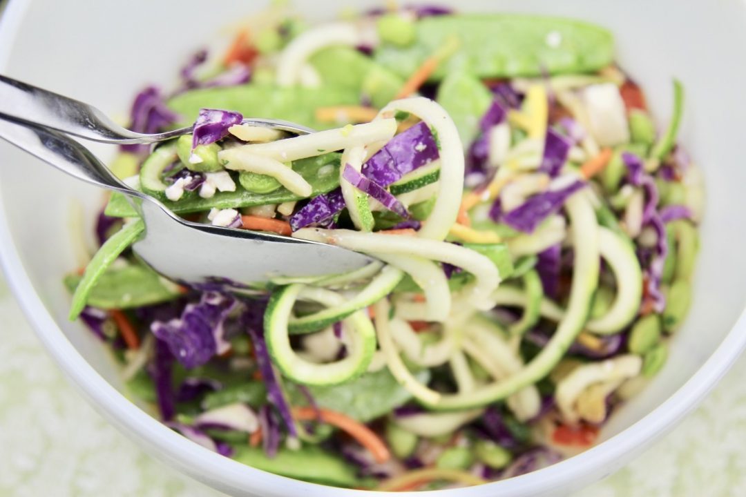 #ad #ARSoyStory #TheMiracleBean Arkansas Soybean Promotion Board - Crisp and crunchy zucchini noodle salad - main (c)nwafoodie