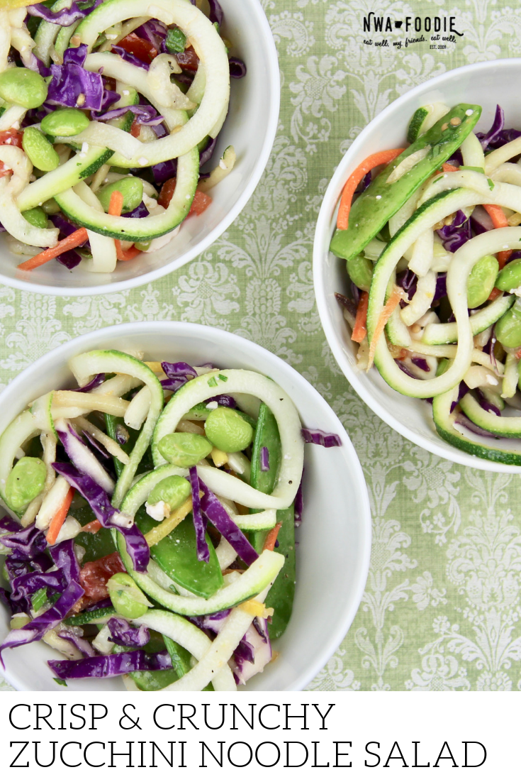 #ad #ARSoyStory #TheMiracleBean Arkansas Soybean Promotion Board - Crisp and crunchy zucchini noodle salad - Pinterest (c)nwafoodie