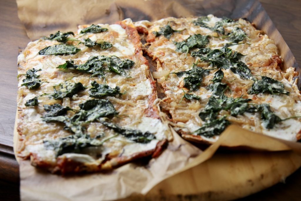 fall-menu-ideas-carmelized-flatbread-and-spinach-pizza-(c)thejoyofeatingwell