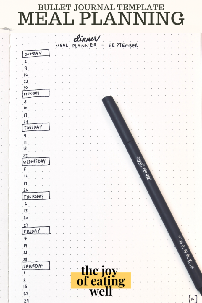 sample of bullet journal meal planning template (c)thejoyofeatingwell