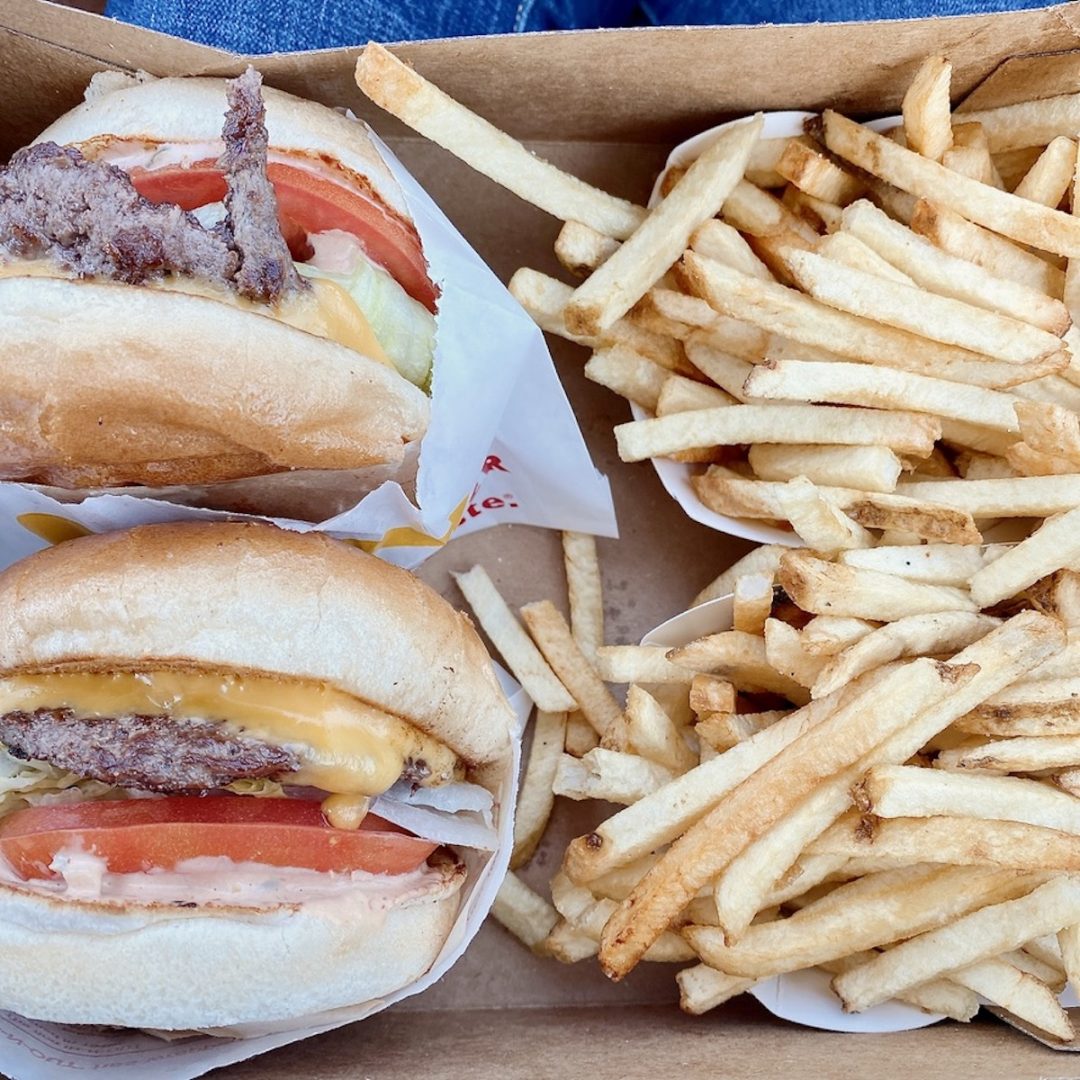 In-N-Out cheese burger and fries