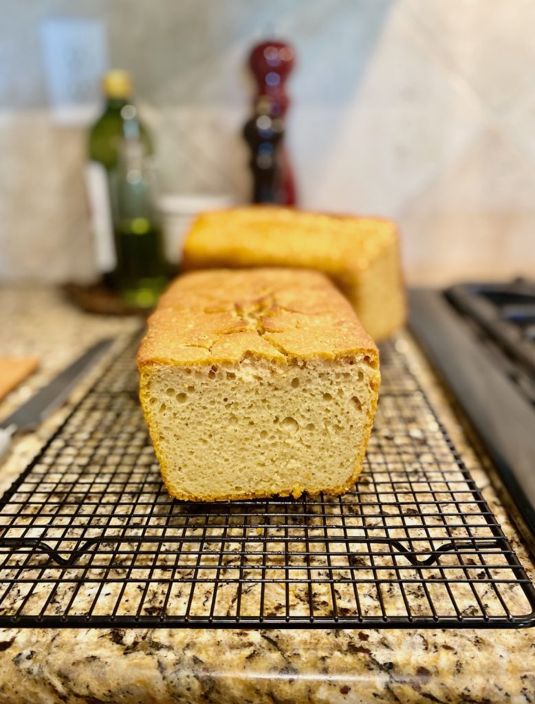 einkorn sourdough bread front view of a sliced loaf