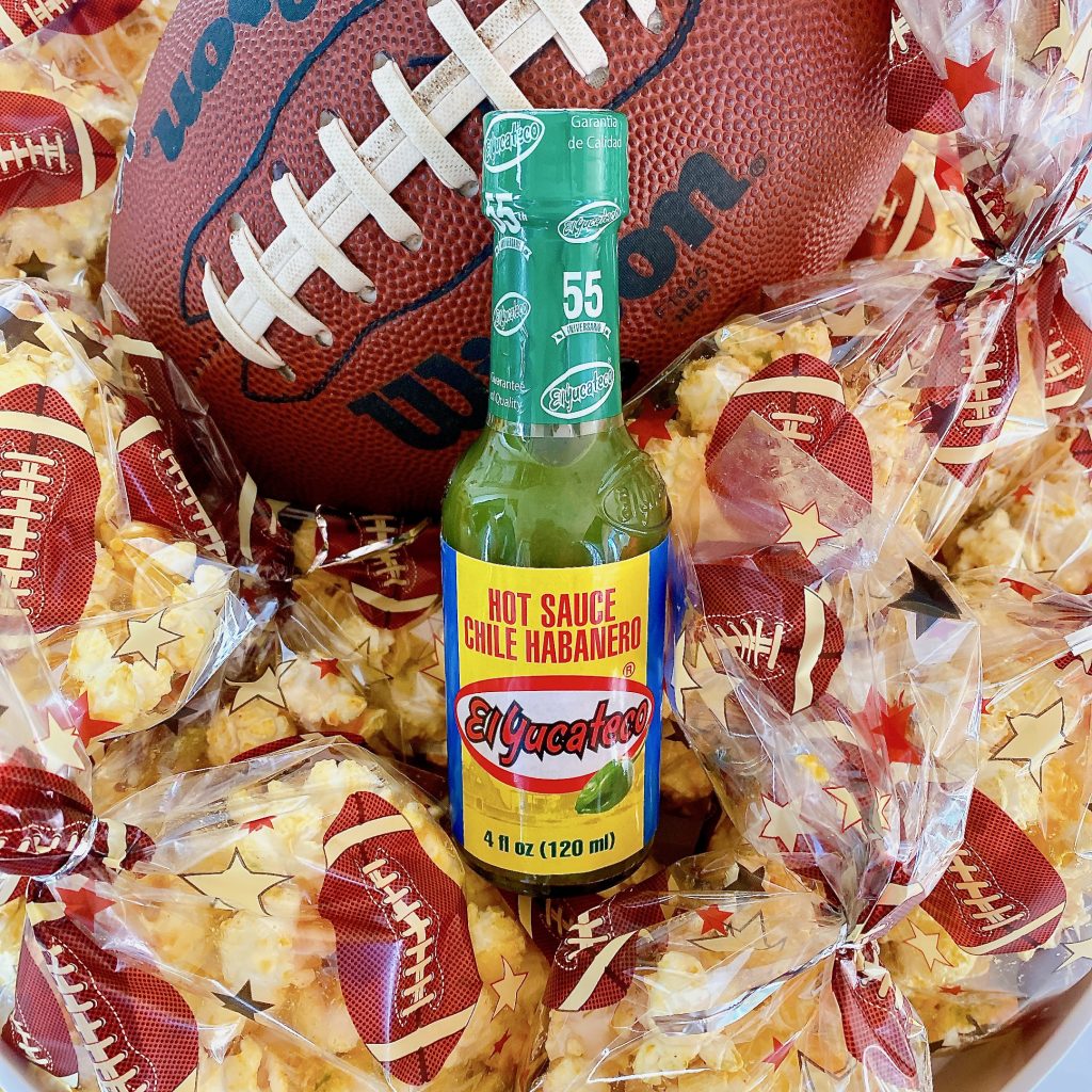 El Yucateco spicy popcorn in bags with football